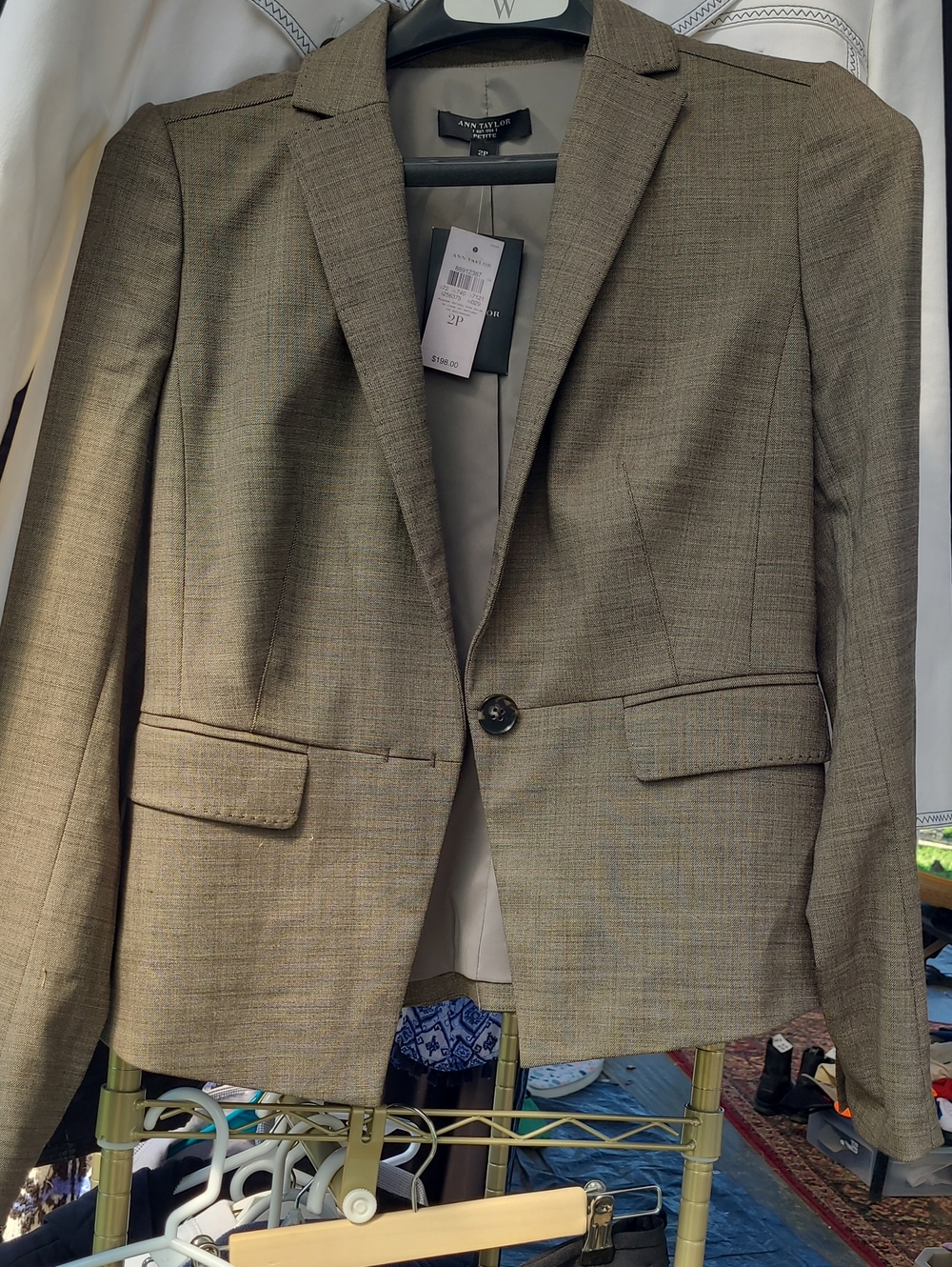 Ann Taylor Taupe Plaid Single-Button Blazer